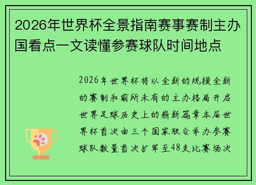 2026年世界杯全景指南赛事赛制主办国看点一文读懂参赛球队时间地点